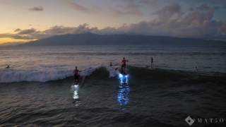 Sunset SUP Foilboarding on Maui Lights on [upl. by Auehsoj665]