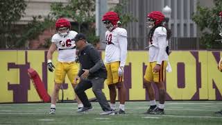 USC inside linebacker outside linebacker drills from spring practice [upl. by Aicnilav24]