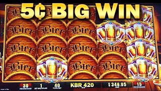 Bier Haus 200 5¢ Slot Machine Bonus 45 Free Games Big WIn Nickels Slots [upl. by Syhr]