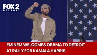 Watch Eminem introduces Obama at Kamala Harris Detroit rally [upl. by Solraced]