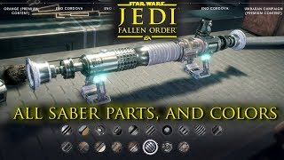 Jedi Fallen Order  All Lightsaber Parts Colors Customization Options [upl. by Tomasine120]