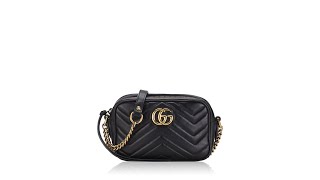 Gucci Calfskin Matelasse GG Marmont Mini Chain Shoulder Bag Black [upl. by Hebel]