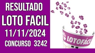 🔥 🍀 LOTO FACIL hoje  11112024  Resultado concurso 3242 [upl. by Eerac387]