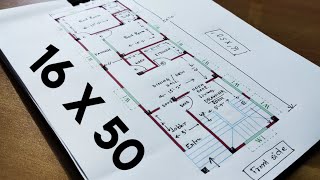 1650 HOUSE DESIGN II 16X50 GHAR KA NAKSHA II 800 SQFT HOUSE PLAN II 1650 HOUSE PLAN [upl. by Eladnor187]