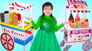 Jannie Pretend Play with 2 Ice Cream Cart Toys [upl. by Htnamas]