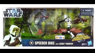 Hasbro Star Wars Toys R Us Speeder Bike with Scout Trooper HD Action Figure Review  wwwflyguynet [upl. by Osner]