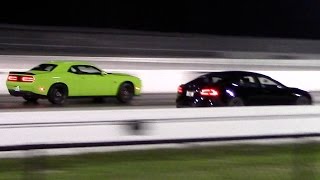 Tesla Model S P85D vs Dodge Challenger Hellcat 14 Mile Drag Racing Rematch [upl. by Annanhoj]