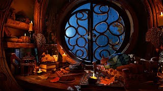 Cozy Rainy Night in a Hobbit Nook Ambience Dreams of the Shire  Sleep Well Little Friend 🐿🌙✨ [upl. by Bettencourt]