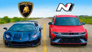 Lambo Aventador SV v Hyundai IONIQ 5 N DRAG RACE [upl. by Sapers]