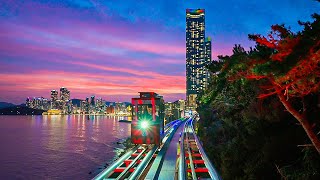 Busan City Walk  Best Tourist Attractions Haeundae Songjeong and Beach Trains Korea 4K HDR [upl. by Lexie]