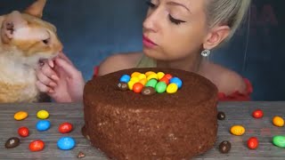 Jella ASMR MampM candy chocolate cream cake Mukbang bites only [upl. by Niemad]