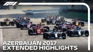 Ricciardos Chaotic Baku Win  Extended Race Highlights  2017 Azerbaijan Grand Prix [upl. by Erdnua]