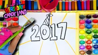 Learn Colors for Kids and Hand Color Watercolor 2017 Happy New Year Coloring Pages [upl. by Cornelia]