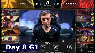 FNC vs 100  Day 8 Group D Decider S8 LoL Worlds 2018  Fnatic vs 100 Thieves [upl. by Elleuqram566]