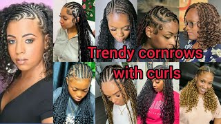 Trendy cornrows hairstyles with curls  Fulani braids hairstyles  Cornrows styles 2024 [upl. by Aenneea952]