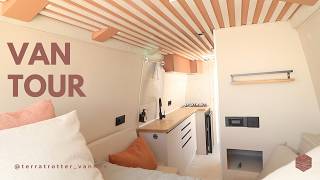 VAN TOUR  luxury van design with shower  offgrid full time living [upl. by Ahsienaj554]