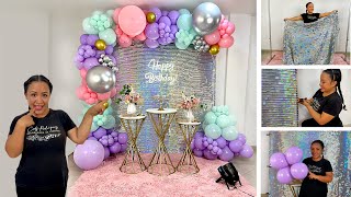 Como hacer un Arco de Globos e instalarlo sobre Tela Shimmer 🎉Decoración para Cumpleaños 🎉 [upl. by Billmyre]