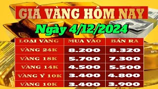 Giá vàng hôm nay ngày 4 tháng 12Giá vàng miếng SJC và vàng 9999 tăng trở lại theo đà của thế giới [upl. by Beker88]