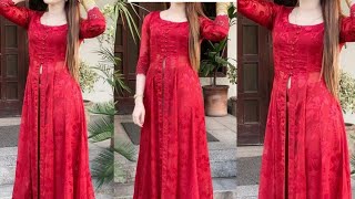 Front open kurti cutting and stitchingDesigner net front slit kurti cutting [upl. by Elime]