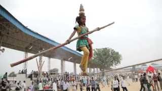 Indian girl does balancing act on a tight rope at Pushkar Mela [upl. by Amasa]