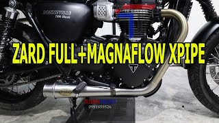 Zard Full exhaust Triumph Bonneville T100 BLACK DECAT [upl. by Annyrb]