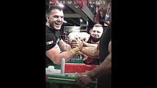 When Larry Wheels faced Ermes Gasparini 🦾🥶 armwrestling shortsvideo motivation [upl. by Ititrefen]