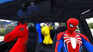 PRO 5 SPIDERMAN TEAM Surprise Horse With Dancing In Car Ride Chase  Dance Party Spiderman Game [upl. by Reed424]