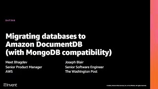 AWS reInvent 2020 Migrating databases to Amazon DocumentDB with MongoDB compatibility [upl. by Airenahs]