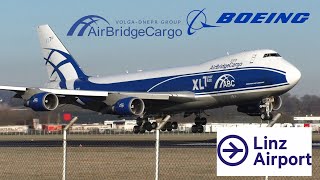 AirBridgeCargo Boeing 747 landing and takeoff Linz Airport LOWL LNZ VPBIK [upl. by Satterlee]