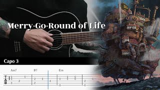 MerryGoRound of Life  Howls Moving Castle  Fingerstyle Guitar TAB Chords [upl. by Pufahl666]