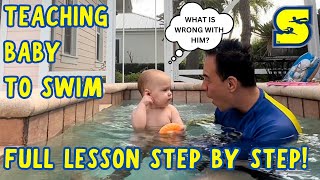 TEACHING BABY TO SWIM  Full infant swim lesson  Step by Step guide teaching baby to swim [upl. by Eerrehc]