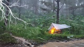 💯CAMPING IN VERY HEAVY RAIN THUNDERSTORM AND FLOOD ⛈️ HEAVY RAIN WITH THUNDER AND FLOOD❗ [upl. by Kral601]