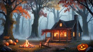 Cozy Halloween Cabin in Enchanted Forest 🎃 Relaxing Autumn Night Ambience 🔥 [upl. by Azila597]