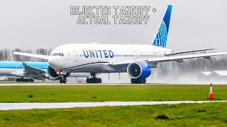 Rejected Takeoff RTO United Boeing 777200  Actual Takeoff At Amsterdam Schiphol Airport [upl. by Ennayhc]