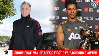 Group Chat Donny van de Beek arrives at the Aon Training Complex Rashfords PFA Award  Man Utd [upl. by Olonam]