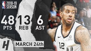 LaMarcus Aldridge Full Highlights Spurs vs Celtics 20190324  48 Pts 13 Reb 6 Ast [upl. by Bowler]