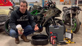 Kawasaki Ninja H2 Oil amp Filter change Step by Step [upl. by Tayyebeb814]