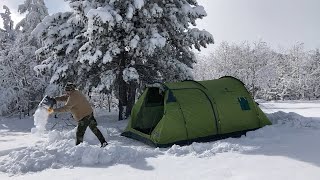 25°C Snowstorm  Winter Hot Tent Camping In Deep Snow  Bushcraft Winter Camp  IGLOO Build [upl. by Vito324]