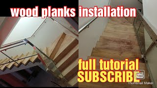 wood planks installation into concrete stair full tutorialjulyemz [upl. by Jecoa]