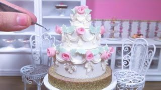 Miniature Real Edible Rose Wedding Cake  mini food ASMR [upl. by Llimaj]