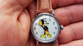 1968 US Time Mechanical Mickey Mouse Wristwatch Manual Wind [upl. by Pinto]