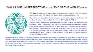 ISMAILI PERSPECTIVE ON quotTHE END OF THE WORLDquot [upl. by Orgell748]