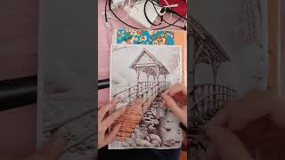 Coloring with pastels a bridge in the woods woods coloring pencildrawing [upl. by Lokkin]