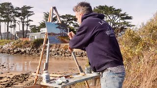 CYPRESS TREES plein air OIL PAINTING coastal california [upl. by Neeruam]