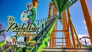 2023 Riddler Revenge Roller Coaster On Ride Front Seat 4K POV Six Flags New England [upl. by Eslek]