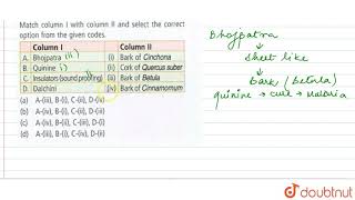 Match column I with column II and select the correct option from the given codes Column ICo [upl. by Langer261]