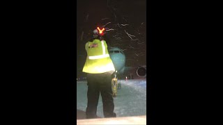 HEAVY Snow Nighttime ops Marshaling Frontier Airlines Airbus A320Neo Aircraft Marshaling [upl. by Hazrit]