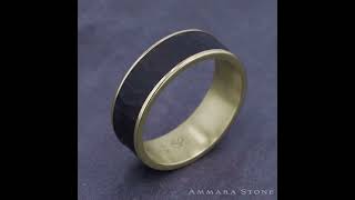 CFT9475591TAY  75mm Tantalum and Yellow Gold Hammered Wedding Ring [upl. by Arlie694]