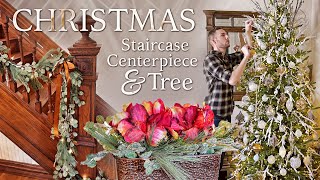 Christmas Decorate With Me 2023 Christmas Tree Decorating Staircase Garland amp Holiday Centerpiece [upl. by Atteval]