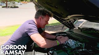 Gordon Ramsay Cooks Sea Bass On A Car Engine [upl. by Nyroc]